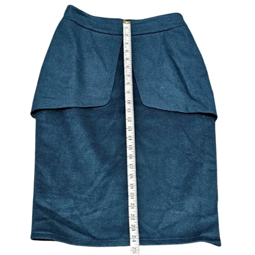 Vintage Miri New York Wool Blend Teal Skirt With Overlap Detail & Side Slits